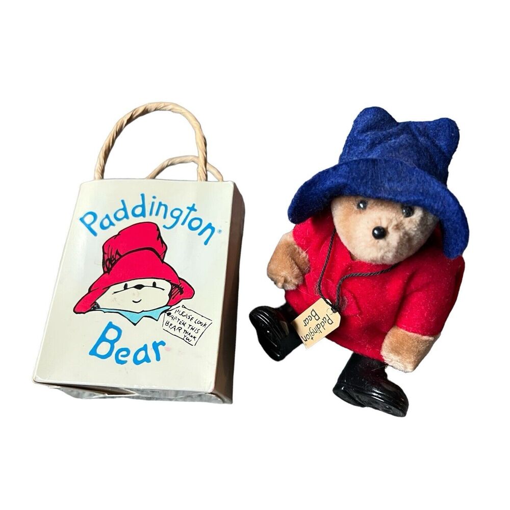 Vintage 1986 Eden Toys MINI Paddington Bear in Bag Store Plush W Blue Hat Easter